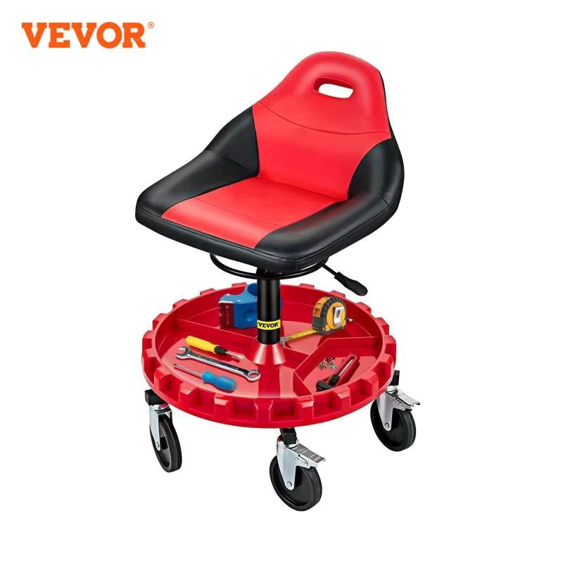 VEVOR Rolling Garage Stool 300LBS Capacity 21"-26" Adjustable Height Range Mechanic Seat with Swivel Casters and Tool Tray