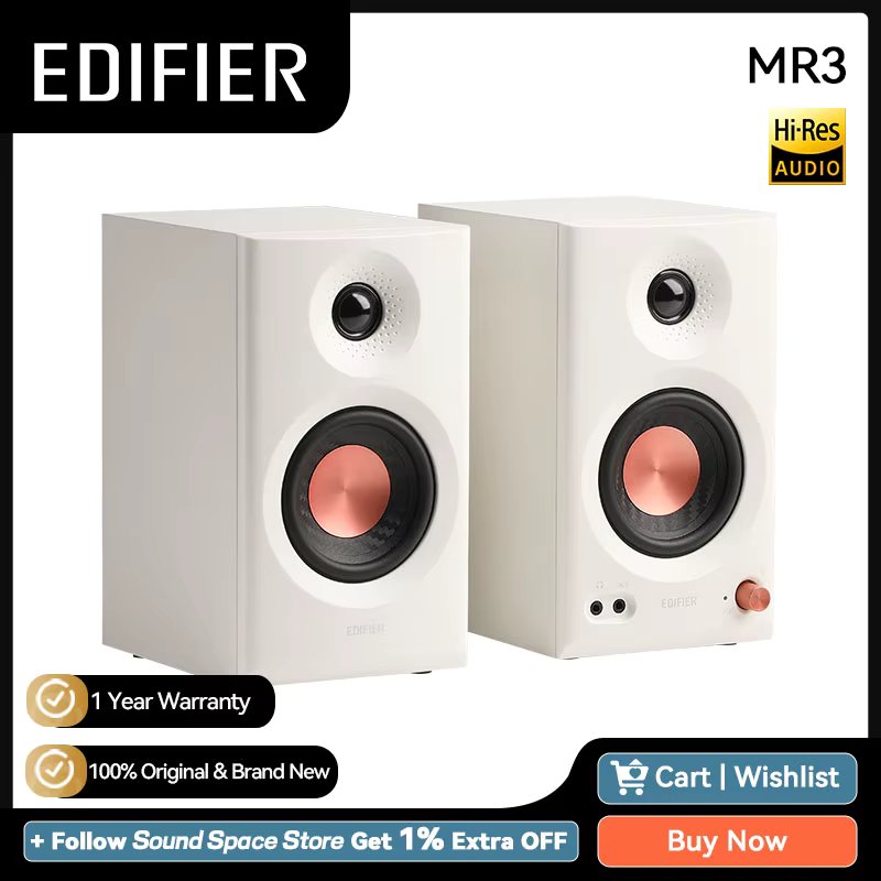 Edifier MR3 2.0 Monitor Speaker System Hi-Res Audio Bluetooth V5.4 Balanced TRS RCA AUX Inputs App EQ Room Compensation Setting