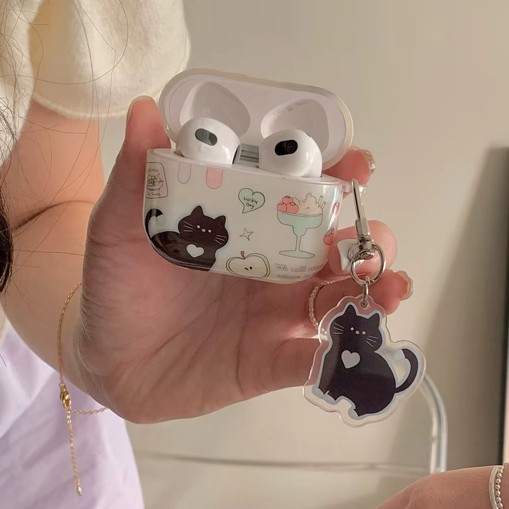 cartoon lovely black cat soft earphone case cute pendant for apple airpods 2 3 pro 2nd wireless bluetooth charging box capa fall
