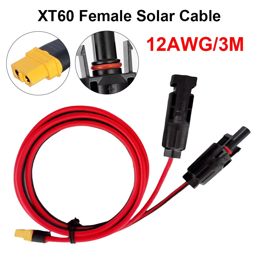 12AWG Solar Charge Cable XT60 Female Adapter to Solar Panel Connector Extension Wire For Portable Power Station Solar Generator