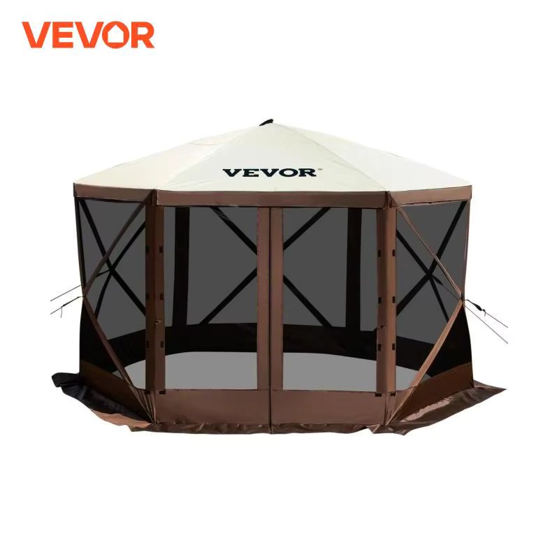 VEVOR Pop-up Camping Gazebo Camping Canopy Shelter 6 Sided 12' x 12' / 10' x 10' Sun Shade Tents & Canopies Camping & Hiking