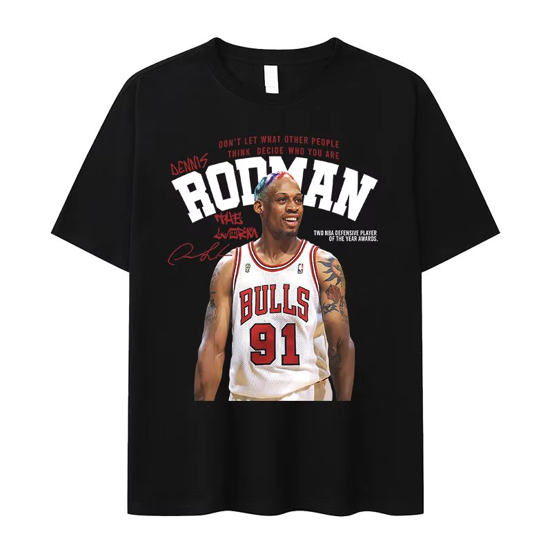 Dennis Rodman Vintage Graphic T Shirt High Quality O-Neck Basketball Tops T-Shirts Men 100% Cotton Oversized T-Shirt Streetwear