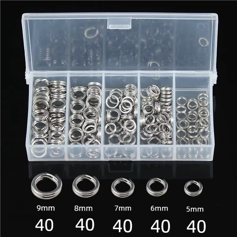 200pcs Fishing Tackle Pesca Iscas Tool Par 5/6/7/8/9mm Stainless Steel Fishing Split Rings Double Loop Connectors Fishing Hook