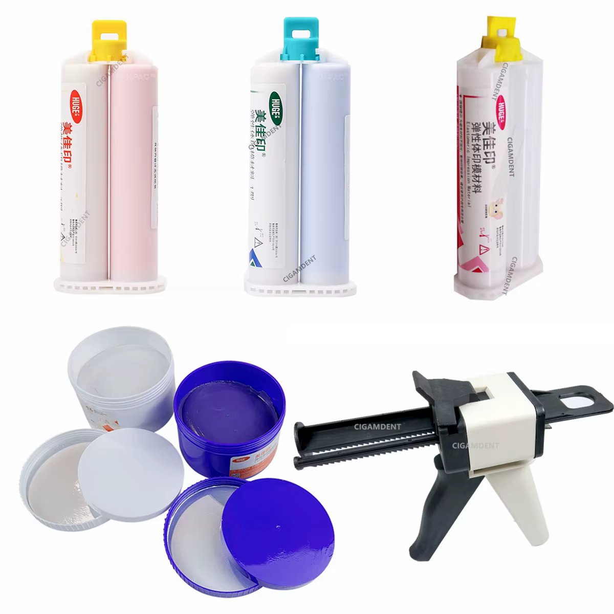 Dental Silicone Impression Material Putty Light Body Heavy Body Medium Bite Registration Artificial Gingival Gum Mixing Tips Gun