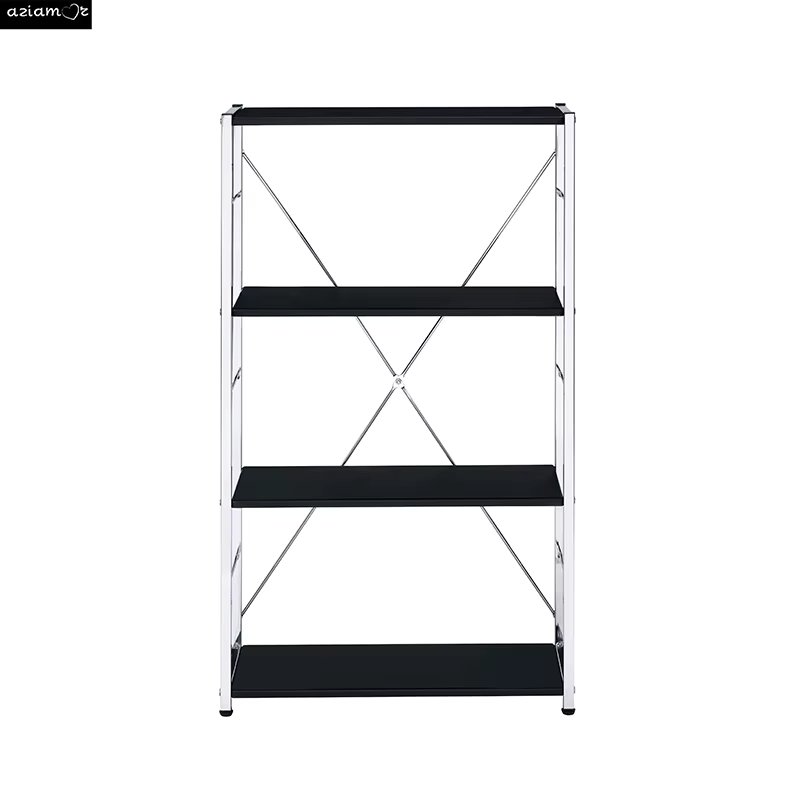 ACME Tennos Bookshelf, Black & Chrome Finish 93197