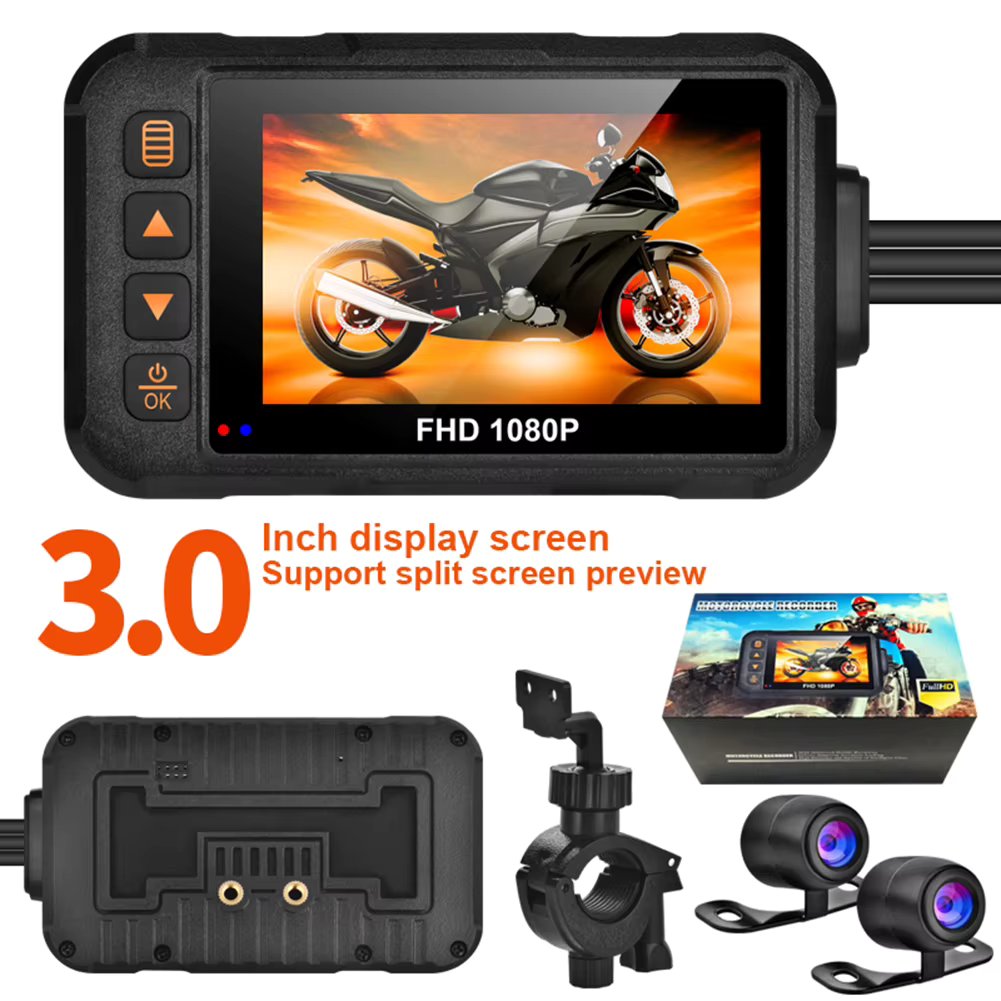 1080P Motorcycle Camera DVR Motorcycle Dashcam Waterproof 3 Inch Front & Rear Camera Video Recorder DVR Black Night Vision Box