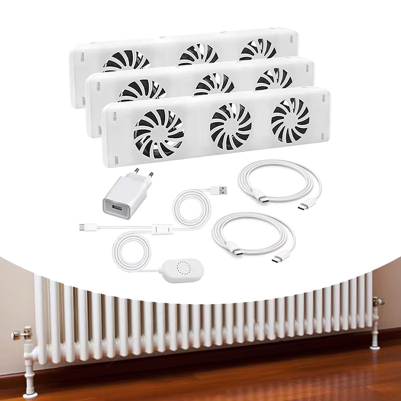 3-Fan Home Radiator Magnetic Smart Cooling Fan Suit Fireplace Fan Radiator Booster Easy Installation Ventilator Fan EU-Plug
