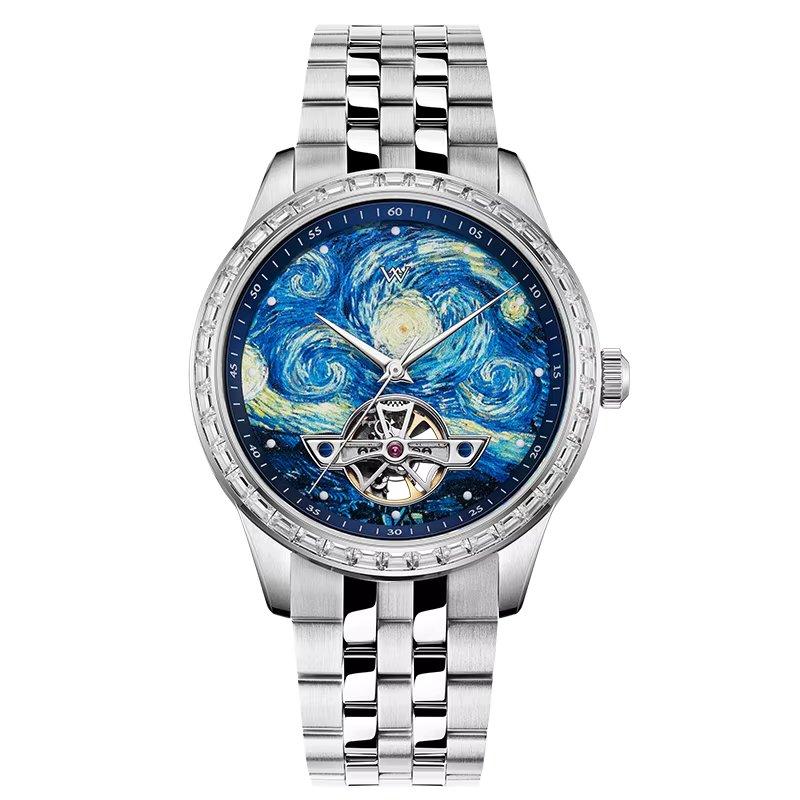 WM Watch WellyMerck High Quality Men Business Watches Automatic Mechanical Starry Night Oil Painting Series Skeleton Watch WM146