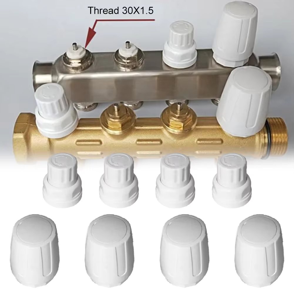 4Pcs Radiator Valve Cap Replacement Floor Heating Manifold Hand Wheel Switch Accessories White Plastic Radiator Cap M30x1.5