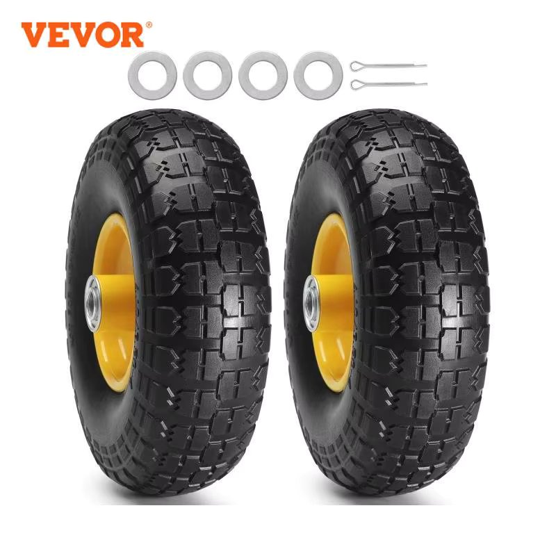 VEVOR 2-Pack Solid PU Run-Flat Tire Wheel 10" Flat Free Tubeless Tires and Wheels for Dollies Garden Trailers Various Carts