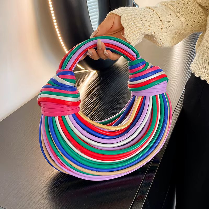 Fashion Handbags for Women Luxury Designer Brand Handwoven Noodle Bags Rope Knotted Pulled Hobo Multicolor Evening Clutch