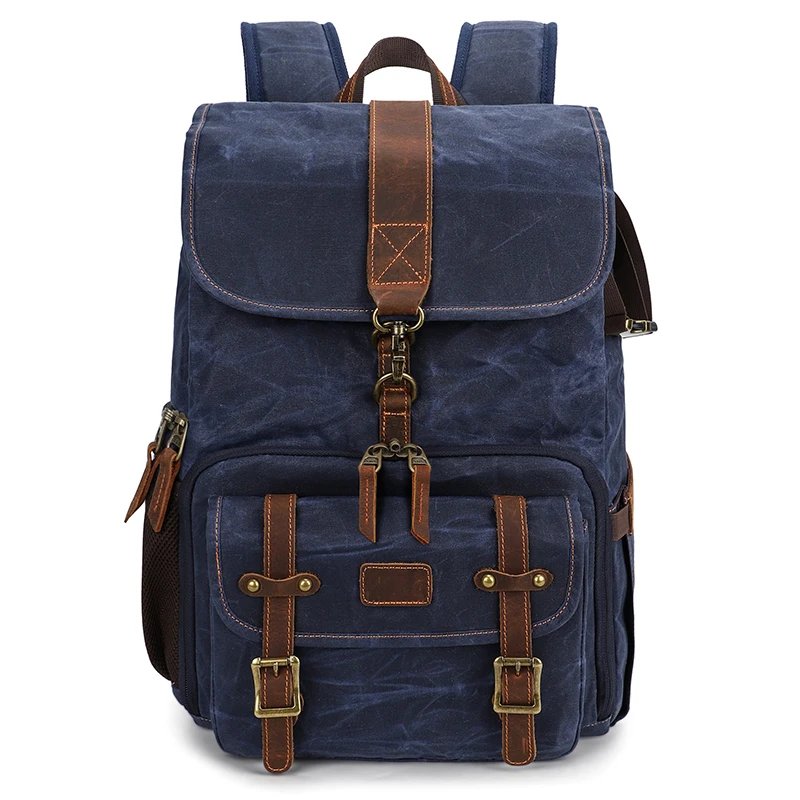 Large Capacity Vintage Camera Backpack Waxed Canvas Waterproof Photography Camera Bag with 15.6 Laptop Compartment Tripod Holder