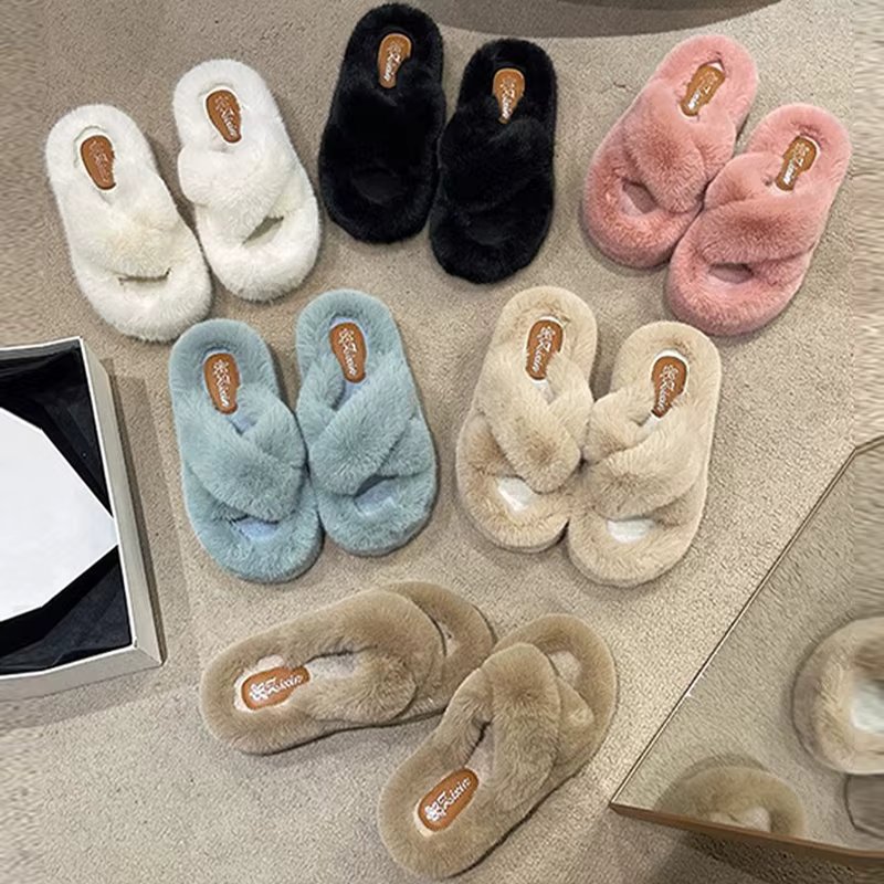 7CM Height Women Hairy Slippers In The living room Winter Slippers