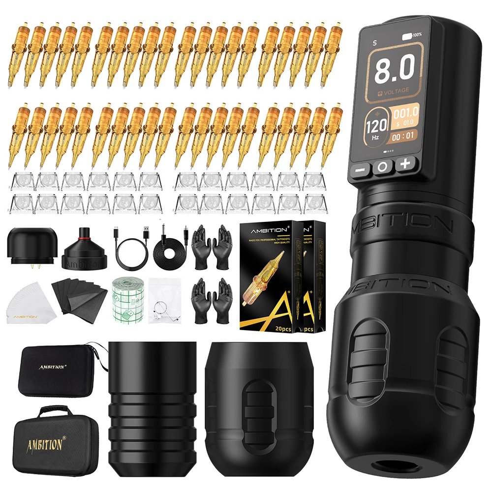 Ambition Torden Max Kit Stroke 4.0+3.5mm Wireless Tattoo Machine Brushless Motor Straight Rod Pen Battery 2400mAh Touch Screen