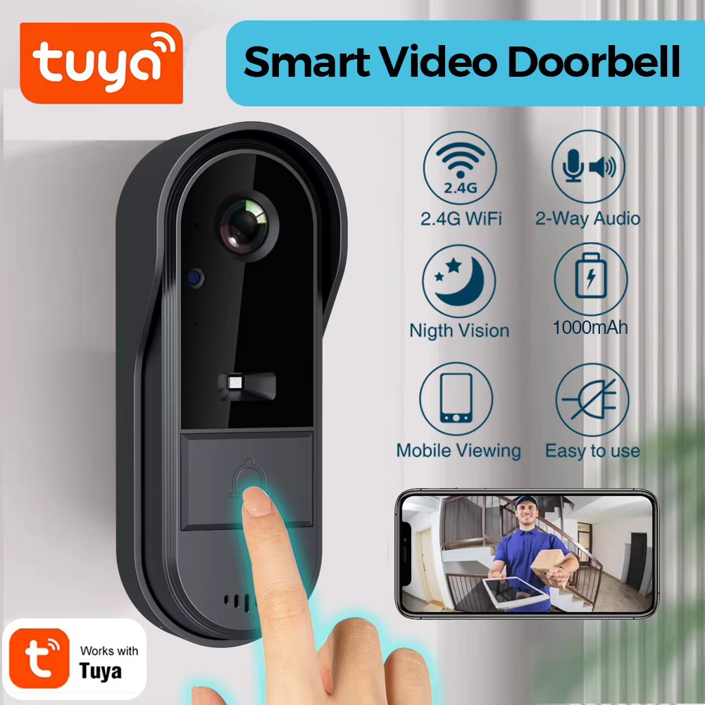 Tuya WiFi wireless smart video doorbell bidirectional HD camera 1080P support SD card waterproof 1000mah extra long standby