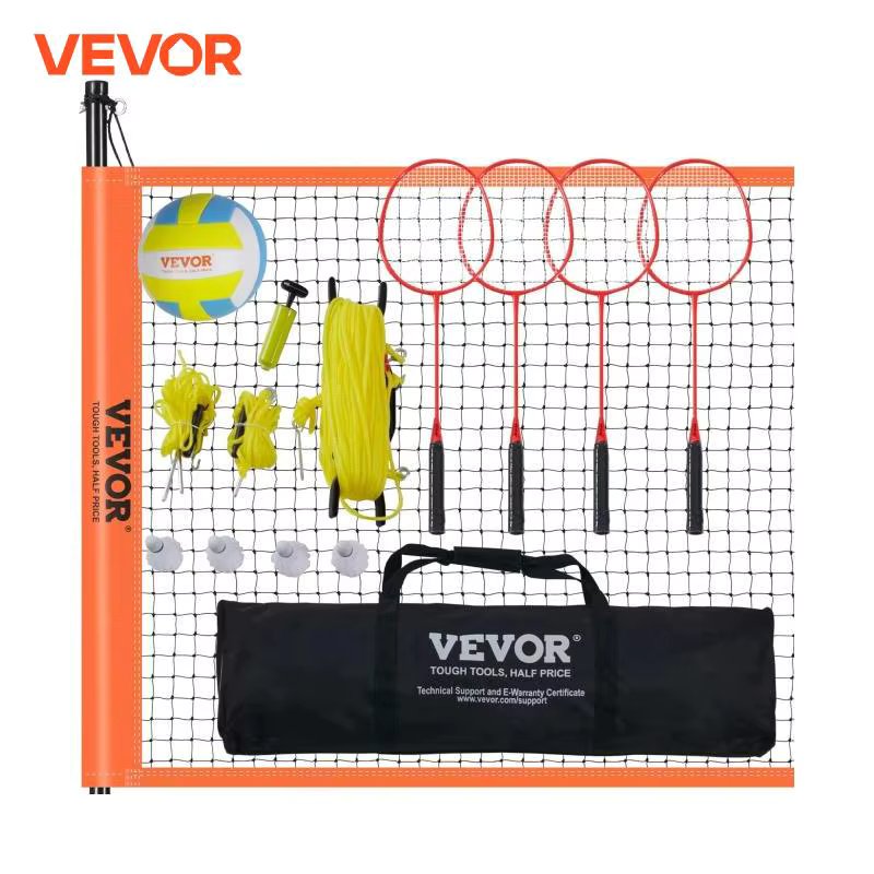 VEVOR Outdoor Volleyball & Badminton Set Adjustable Steel Poles Professional Combo Set with Carrying Bag for Backyard Beach Lawn
