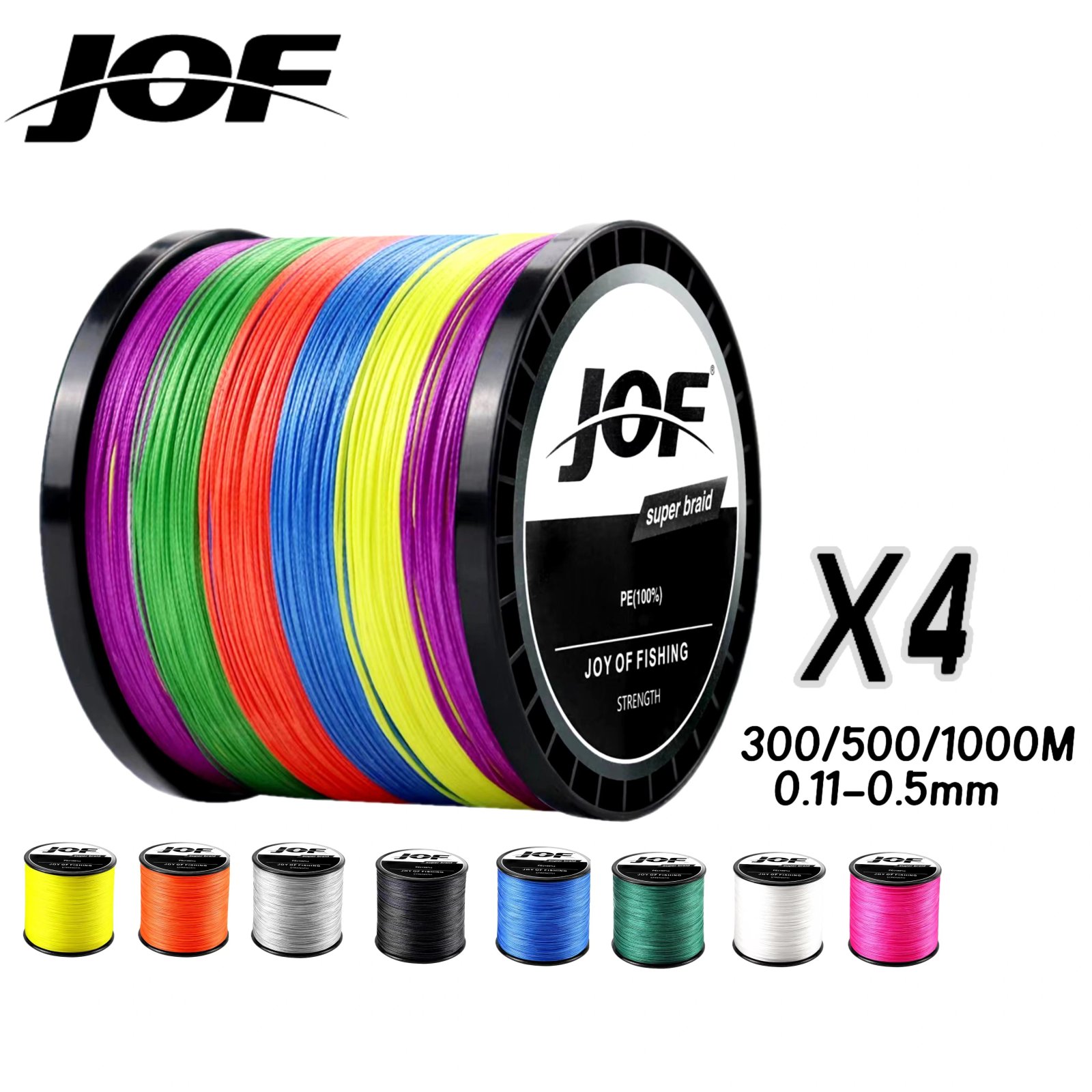 JOF Braided Line 4X 300/500/1000M 9 Color All for Fishing Line MaxDrag 82LB Multifilament PE Line for Saltwater Sea Fishing