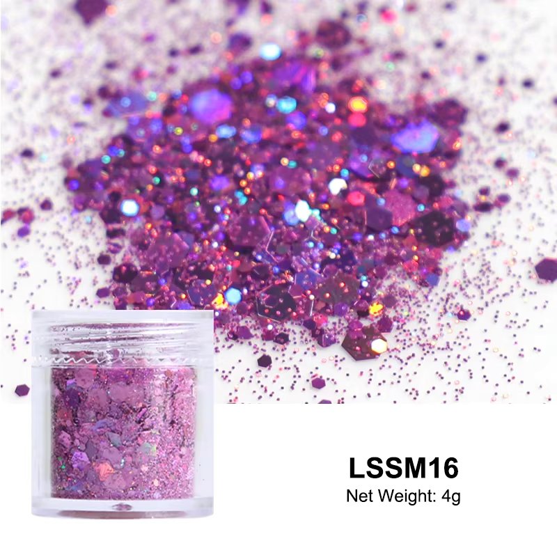 Holographic Nail Glitter Laser Color Nails Art Flakes Mixed Size Hexagon Chunky Iridescent DIY Accessories Polish Manicure Decor