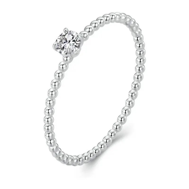 WOSTU Simple Heart Moissanite Beads Ring For Women 925 Sterling Silver Diamond Cut Stackable Rings Girl Party Engagement Jewelry