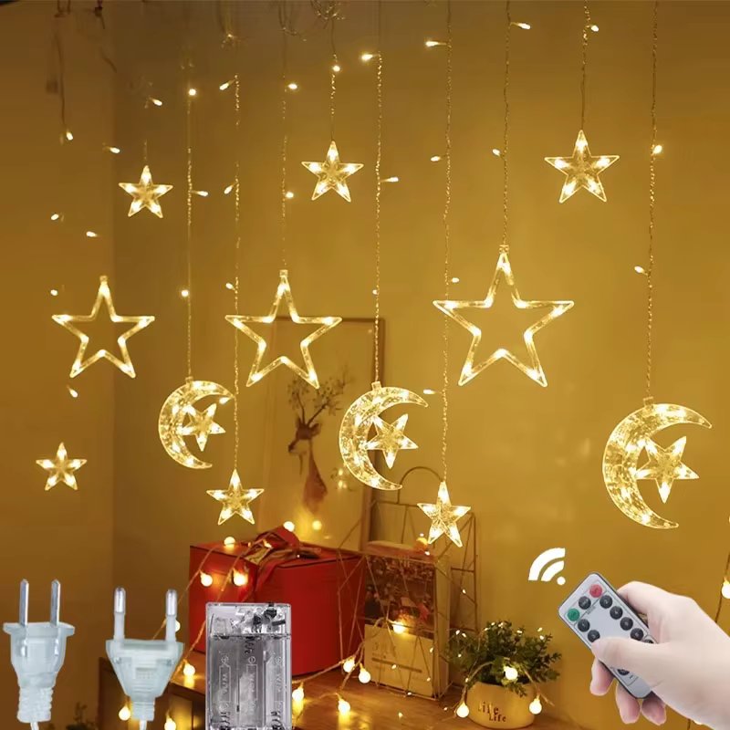 Star Moon Led Curtain Garland String Light EID Mubarak Ramadan Decoration for Christmas Home 2025 Islam Muslim Event Party Decor