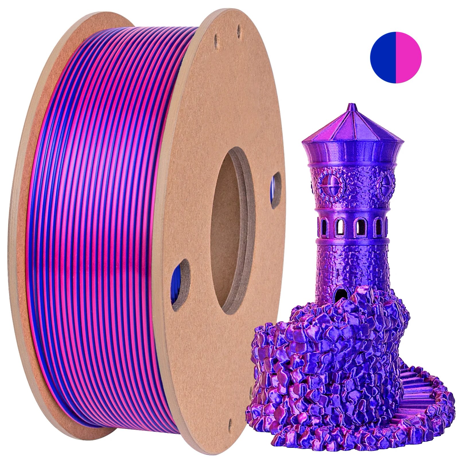 250g Silk PLA Filament 2 Color in 1 3D Printing Filament 1.75mm PLA 3D Printer Filament Fit Most FDM Printers,Rose Red Dark Blue