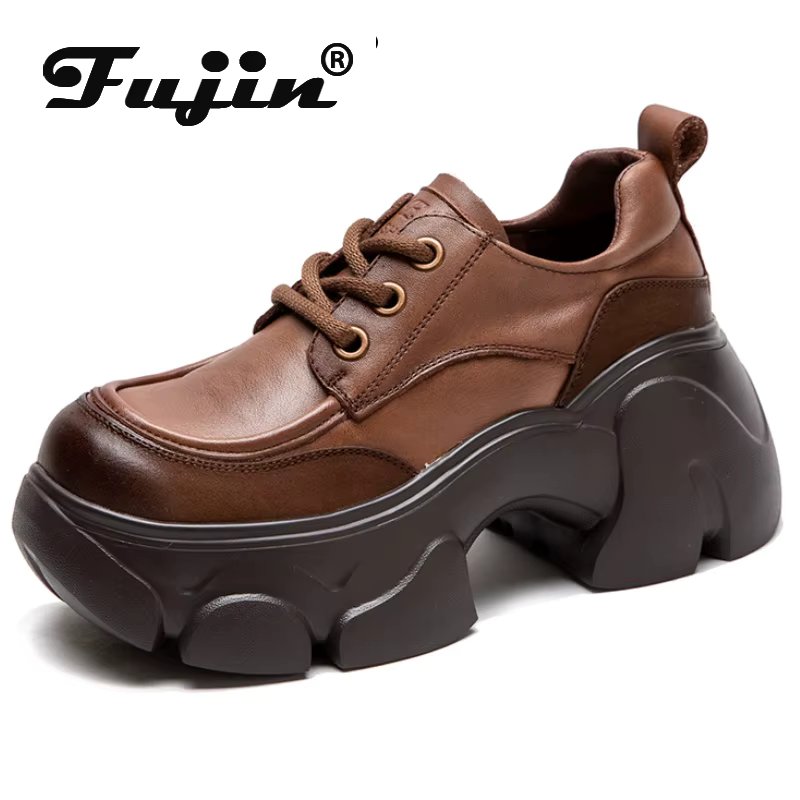 Fujin 6.5cm Spring Fashion Round Spring Mary Jane Ladies Luxury New ROME Platform Wedge Autumn Shoes Women Cow Genuine Leather