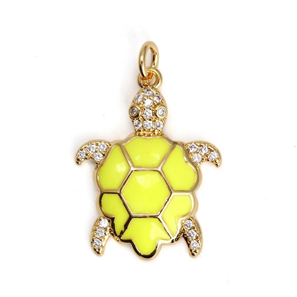 Copper Drop Oil turtle charms Diamond Gold Color 26*17mm Pendant For DIY Necklace Jewelry Bracelet Making Wholesale