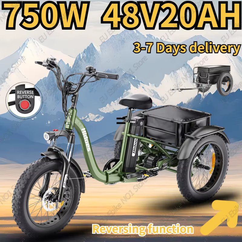 Electric Tricycle 750W Mid-mounted Motor 48V20AH Lithium Battery Foldable Cargo E Trike Mountain 20*4.0 Fat Tire Electric Trike
