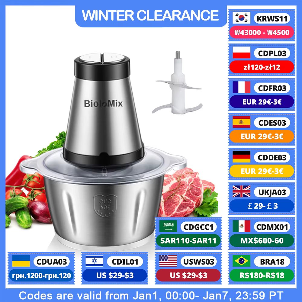 Stainless steel 2 Speeds 500W 2L big capacity Chopper Meat Grinder Household Mincer Food Processor