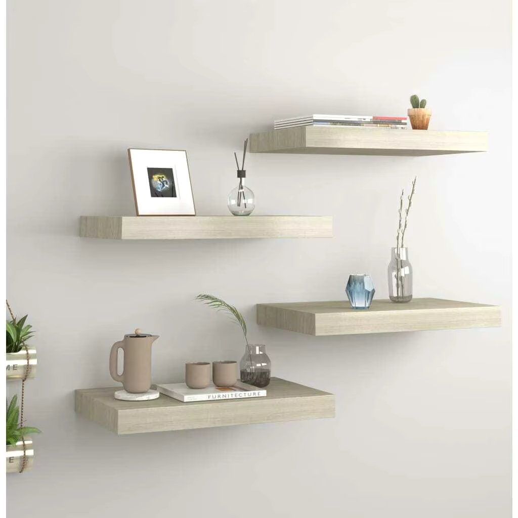 Set of 4 Oak Floating Wall Shelves 40x23x3.8 cm MDF - Modern Home Storage Solution