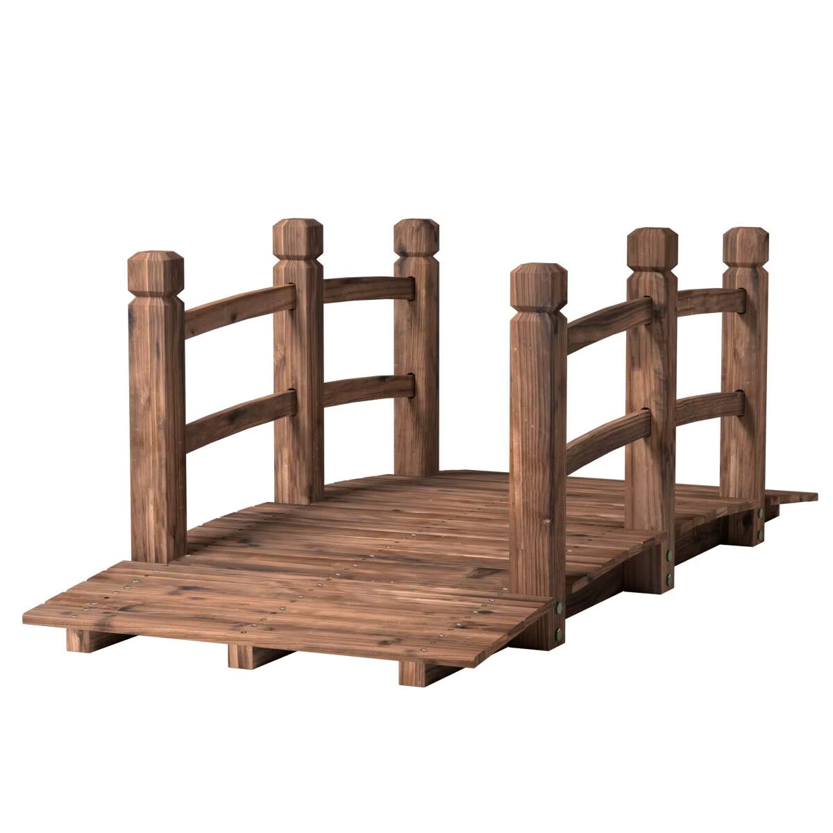 Costway 5' Wooden Bridge Stained Finish Decorative Solid Wood Garden Pond Arch Walkway