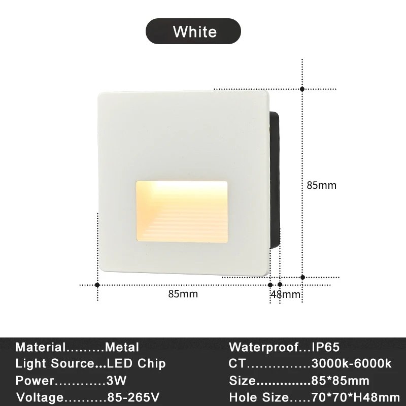 SANDIY LED Step Light Wall Lamps Embedded In Sconce with Mounting Box for Home Decor Stair Staircase Corridor Balcony Toilet 3W