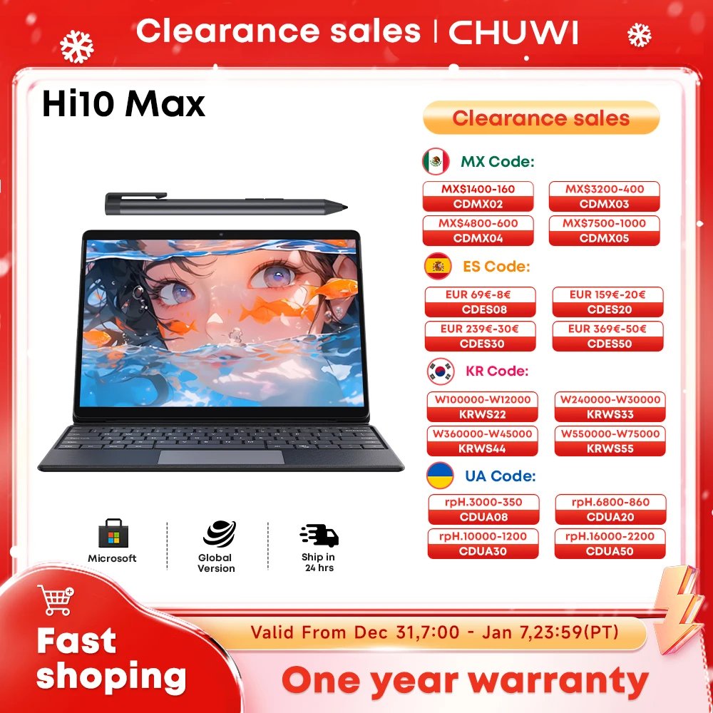 CHUWI HI10 Max 2 IN1 Windows Tablet Laptop Intel N100 12.96'' 3K Touch Screen 512GB SSD 12GB RAM Tablets Support Keyboard Stylus