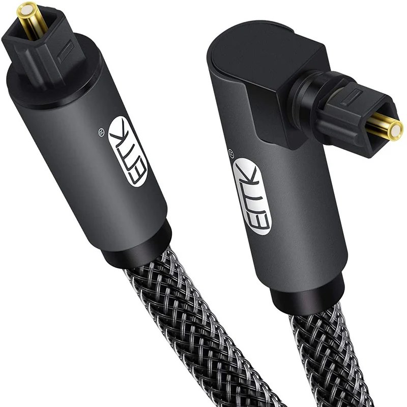 90 Degree Angled Toslink Optical Cable 360° Free-Rotating Plug Fiber Optic Cord S/PDIF Toslink Male Cable for Home Theater, PS4