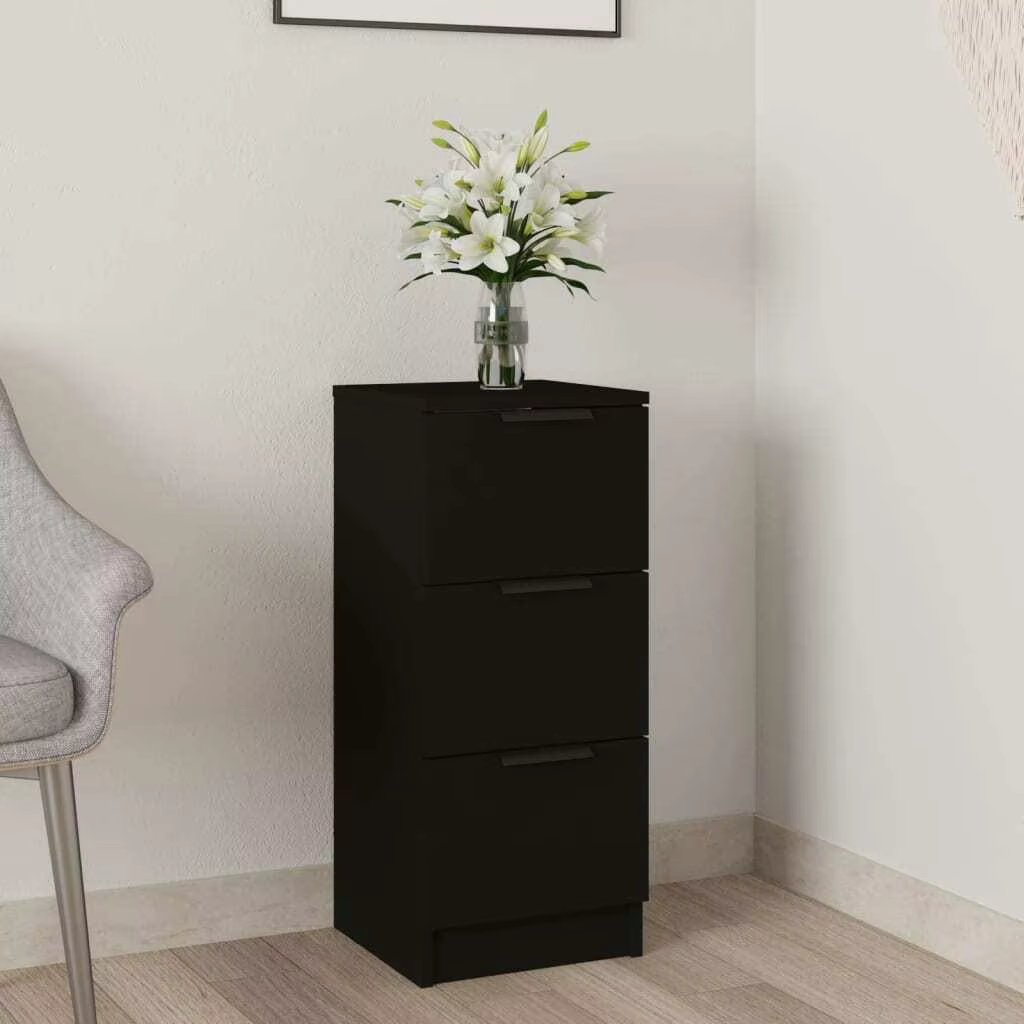 Black 30x30x70 cm Engineered Wood Sideboard Storage Cabinet - Stylish Modern Design