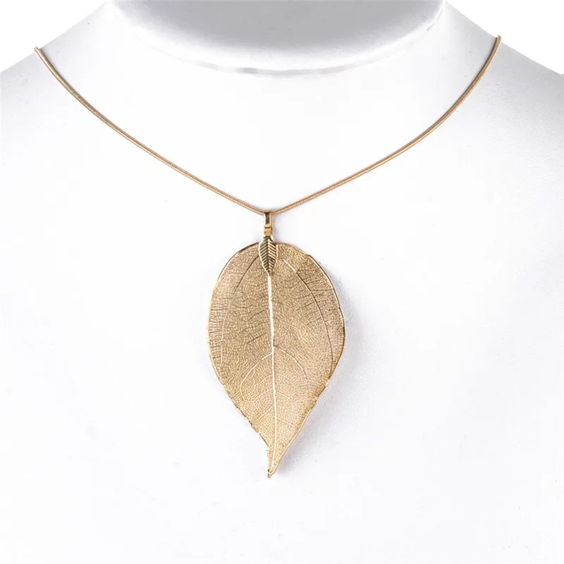 Unique Women Fashion Jewelry Simple Leaf Sweater Pendant Long Chain Necklace