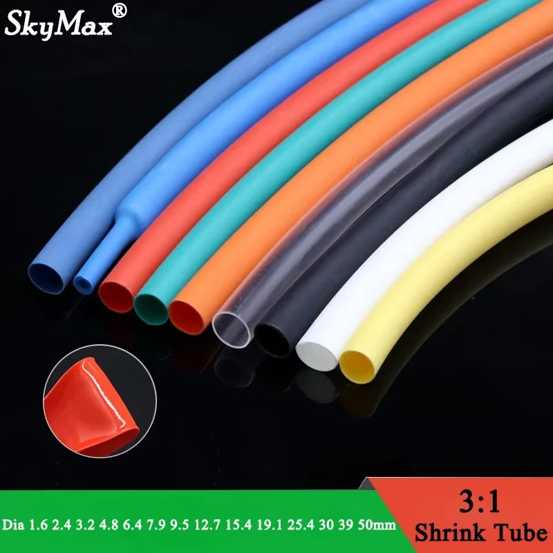 1/3/5/10/25M 3:1 Heat Shrink Tube dia 1.6/2.4/3.2/4.8/6.4/7.9/9.5/12.7/15.4/19.1/25.4/30/39/50/65mm With Glue Double Wall Tube