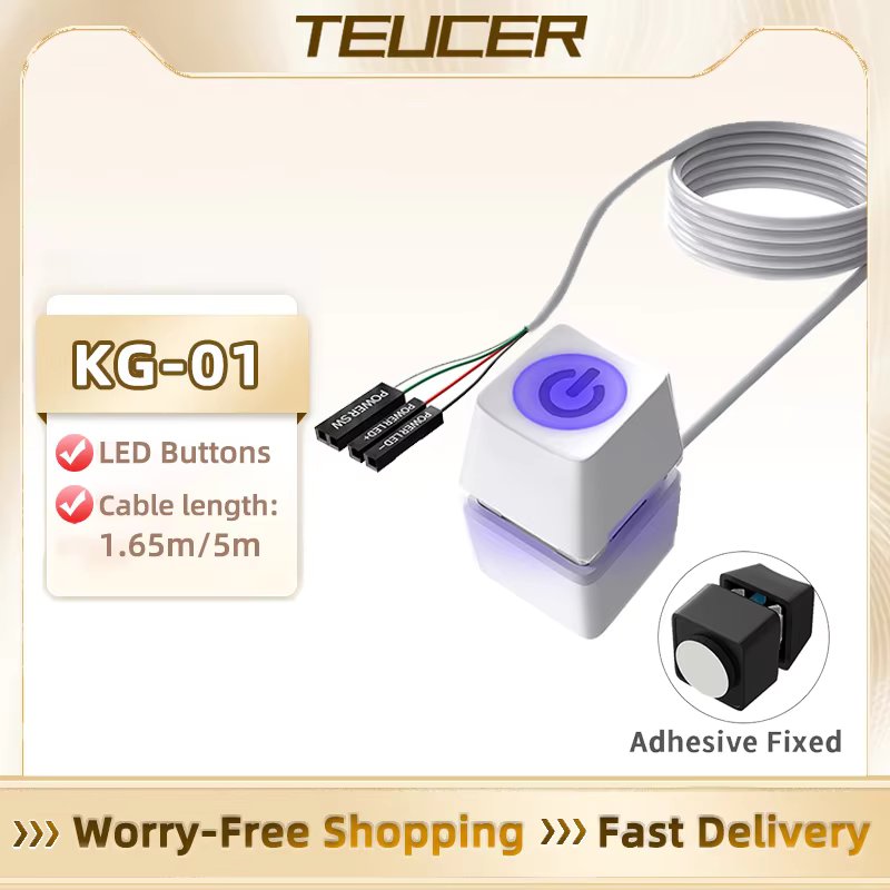 TEUCER KG-01 Computer Desktop Switch 1.8m Colorful LED Lights PC Motherboard External Start Power OnOff Button Extension Cable