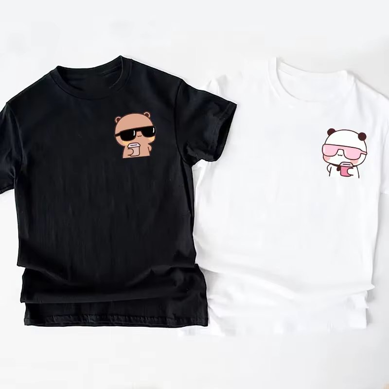 Cool Panda Bear Bubu Dudu Wearing Sunglasses Graphic T Shirts Bubu Dudu Drinking Teamilk T Shirt Cute Matching Couple Tshirt