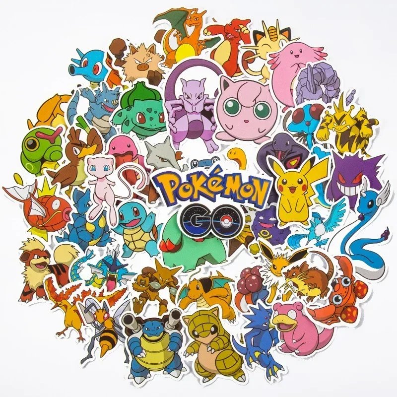 50pcs/bag Pokemon Anime Figures Stickers Toy Pikachu Charmander Psyduck Squirtle Jigglypuff Bulbasaur Waterproof Stiker Kid Gift