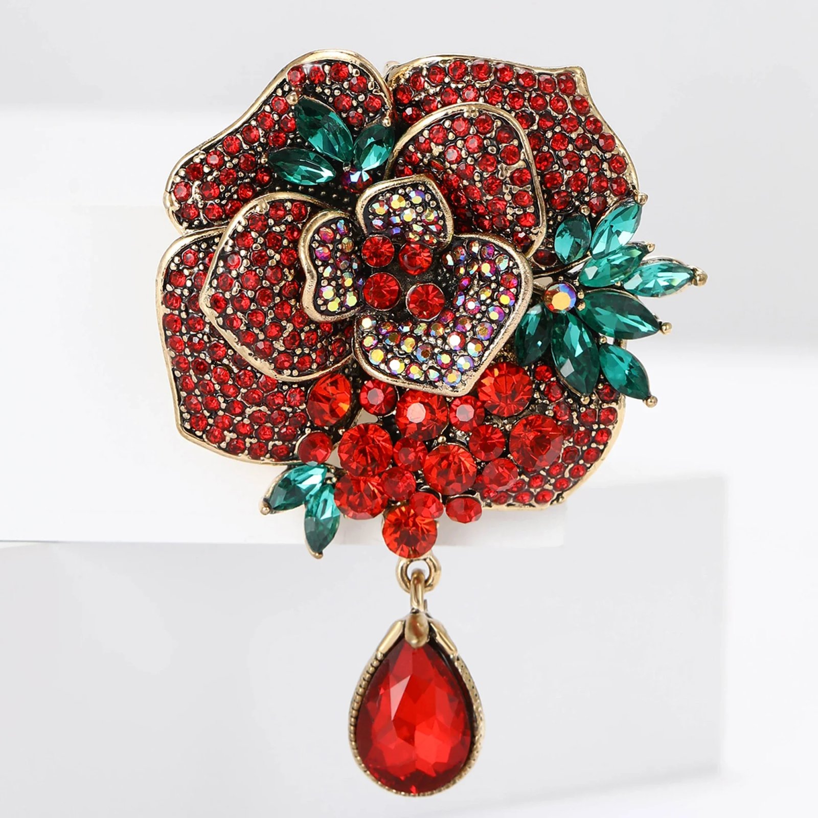 Rhinestone Heavy Pendant Flower Brooches for Women Unisex Glass Plant Pins Event Party Backpack Decoration Clothes Accessories