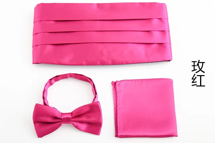 3PCS Ikepeibao Mens Formal Wide Solid Classic White Pre-tied Bow Tie  Pocket Square  Cummerbund  Belt Corset For Male Set