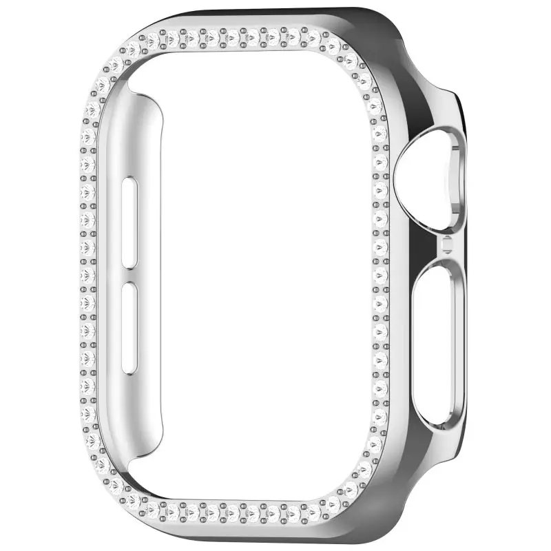 Bling PC Hollow Case For Apple watch10 Single Diamond Crystal iWatch Series 10 Bumper Protective Cover Watch Strap Protector