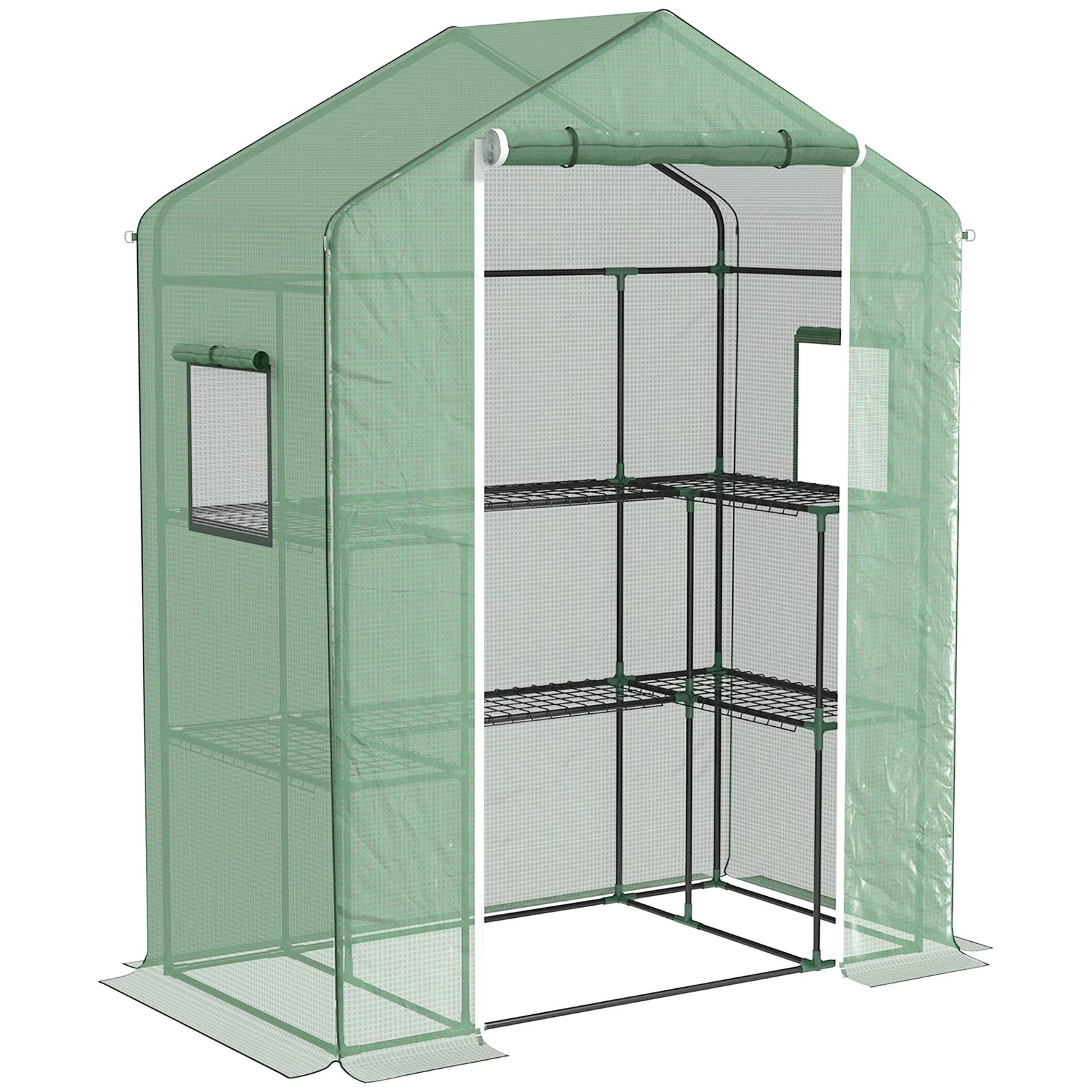 Outsunny garden greenhouse 1 Door 2 windows and 2-tier U-shaped shelves for growing plants on Patio terrace 140x73x190 cm Green