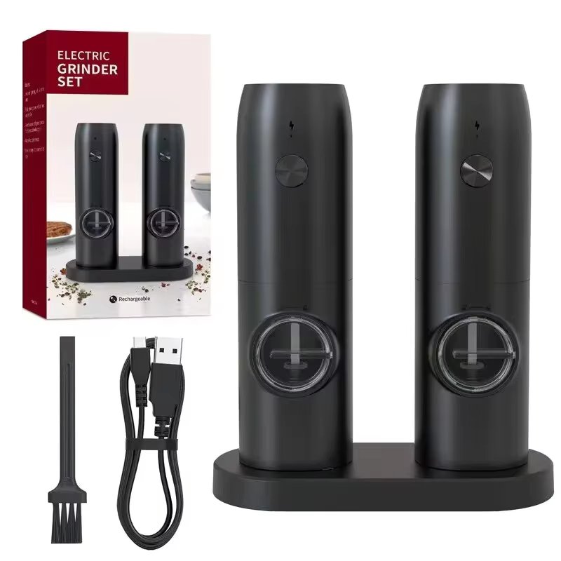 Electric Salt and Pepper Grinder Set with Charging Base and LED Light Adjustable Coarseness Automatic Spice Herb Mill