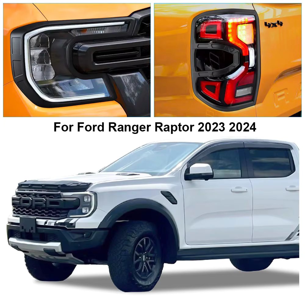 Tail light Cover Headlight cover for Ford Ranger Raptor 2023 2024 Car Accessories Matte Black 4pcs/set Rear+Front Light Cover