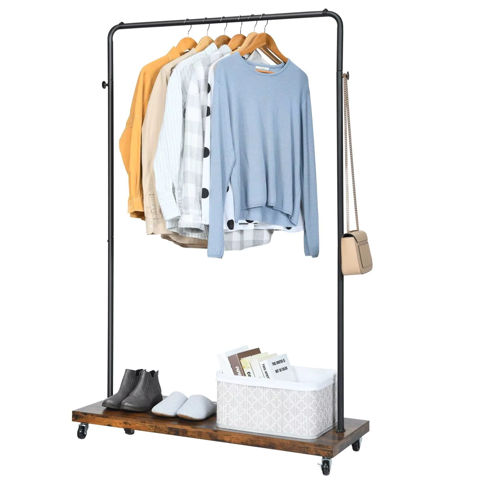 DORTALA 2 IN 1 Industrial Metal Clothes Rails Stand Garment Coat Rack Storage Organizer