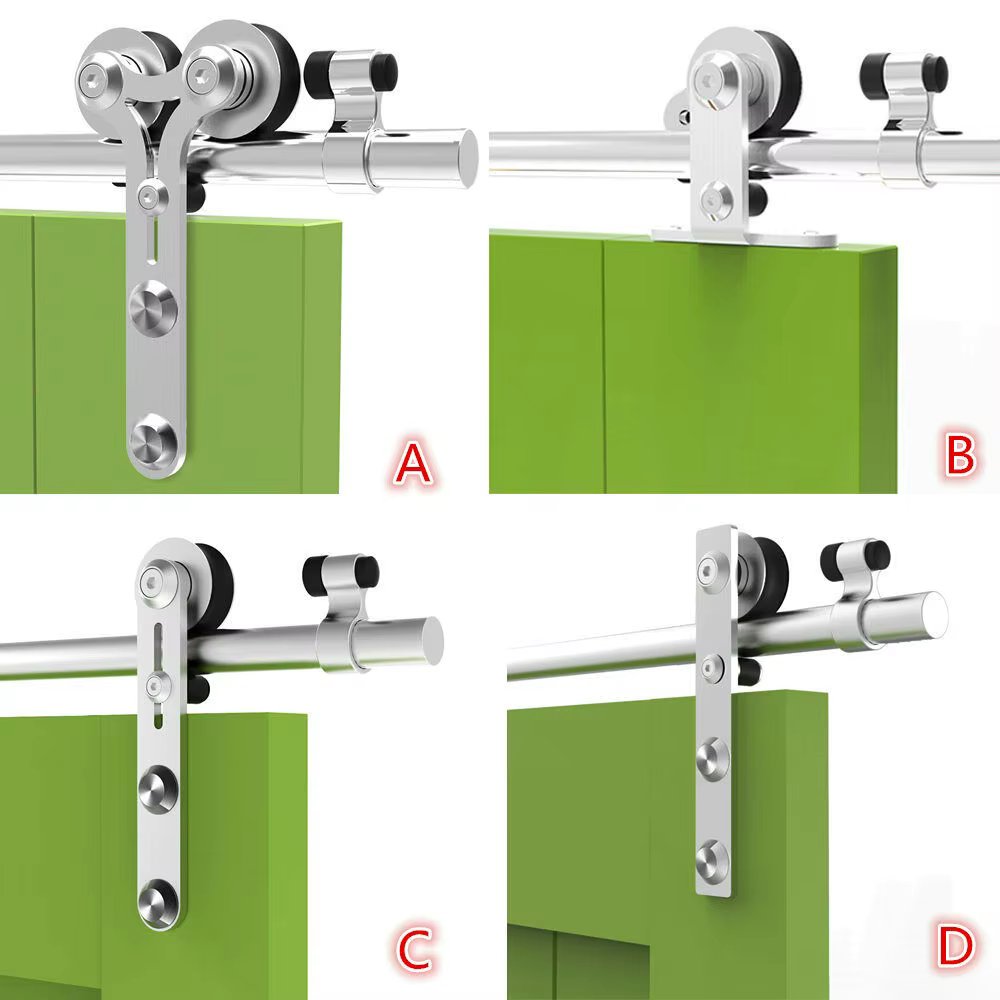 CCJH 2PCS Silver Stainless Steel Sliding Barn Wood Door Rollers Hanger Kit with Accessories (No Rail/No Doors) ,Can be Customed