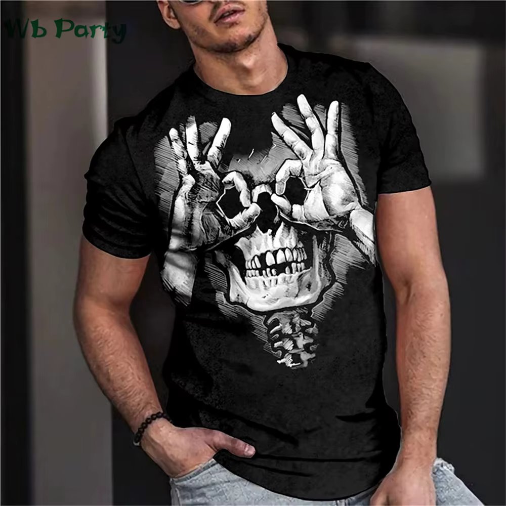 Vintage Horror 3D Skull Print Men's T-shirt Mens Clothing T-shirts for Men Oversized T-shirt Summer Street Short Sleeve Tee Tops