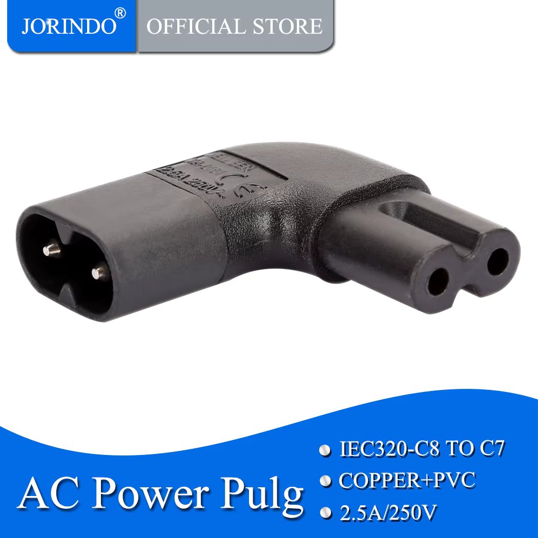JORIDNO IEC320 C8 TO C7 Power adapter,IEC 320 C7 C8 Figure 8 left right angle AC Power adapt C7 TO C8 PLUG CONVERTER